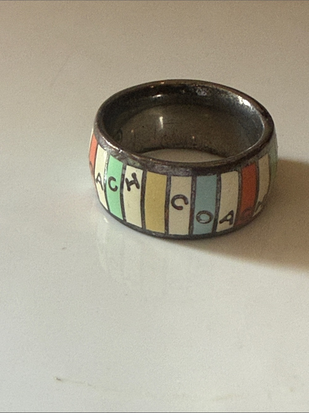 COACH Legacy Striped Silver Ring - Picture 4 of 5